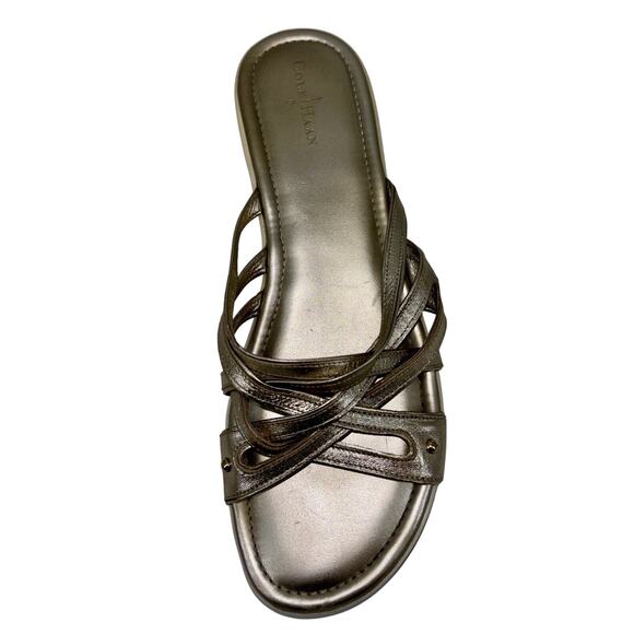 COLE HAAN Women's Sandals Gold Metallic Size 10 B Leather Wedge Slides Shoes‎ - Picture 7 of 14
